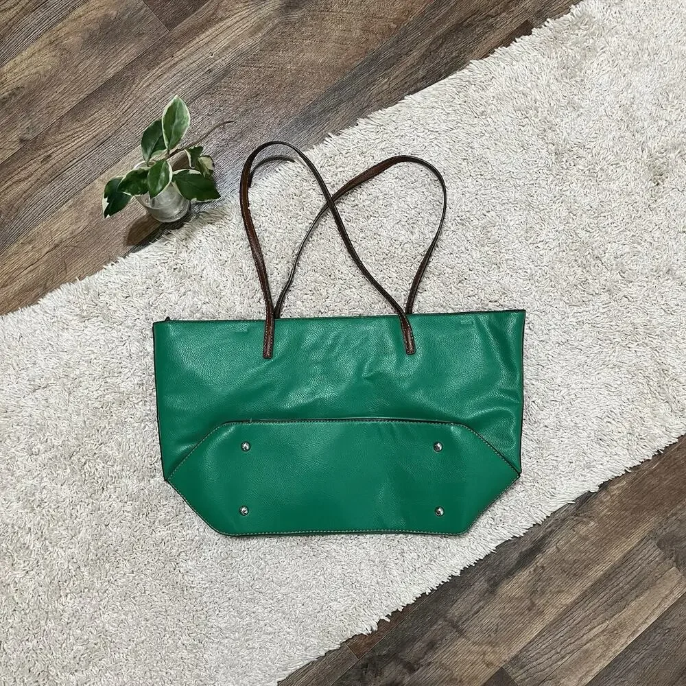 Nine West Vibrant Green Large Pebbled Vegan Leather Shoulder Bag Tote Bag